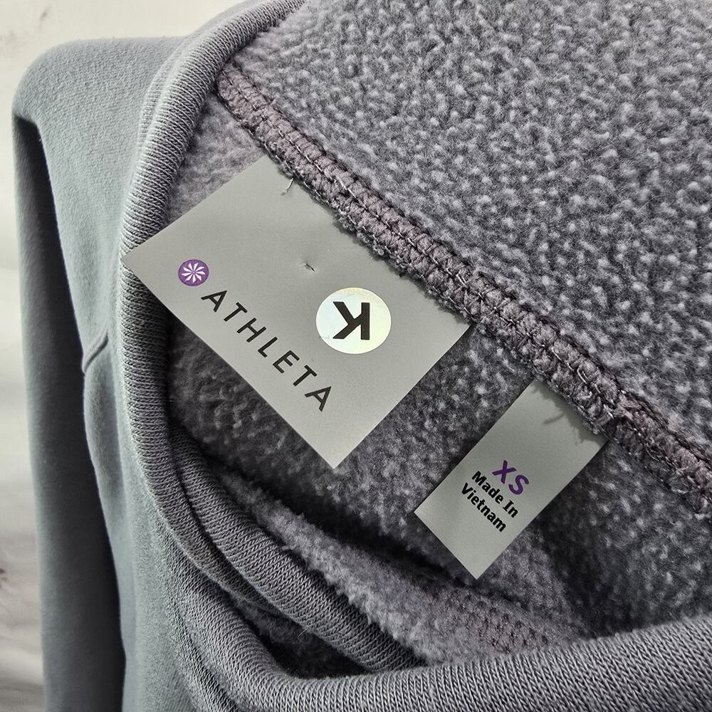 Athleta Sweatshirt Womens XS Gray Mock Cowl Fleece Pullover Wool Thumb Holes - Picture 3 of 11